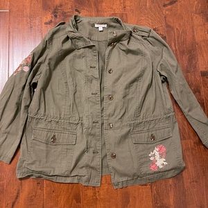 Embroidered Olive Green Cargo Jacket